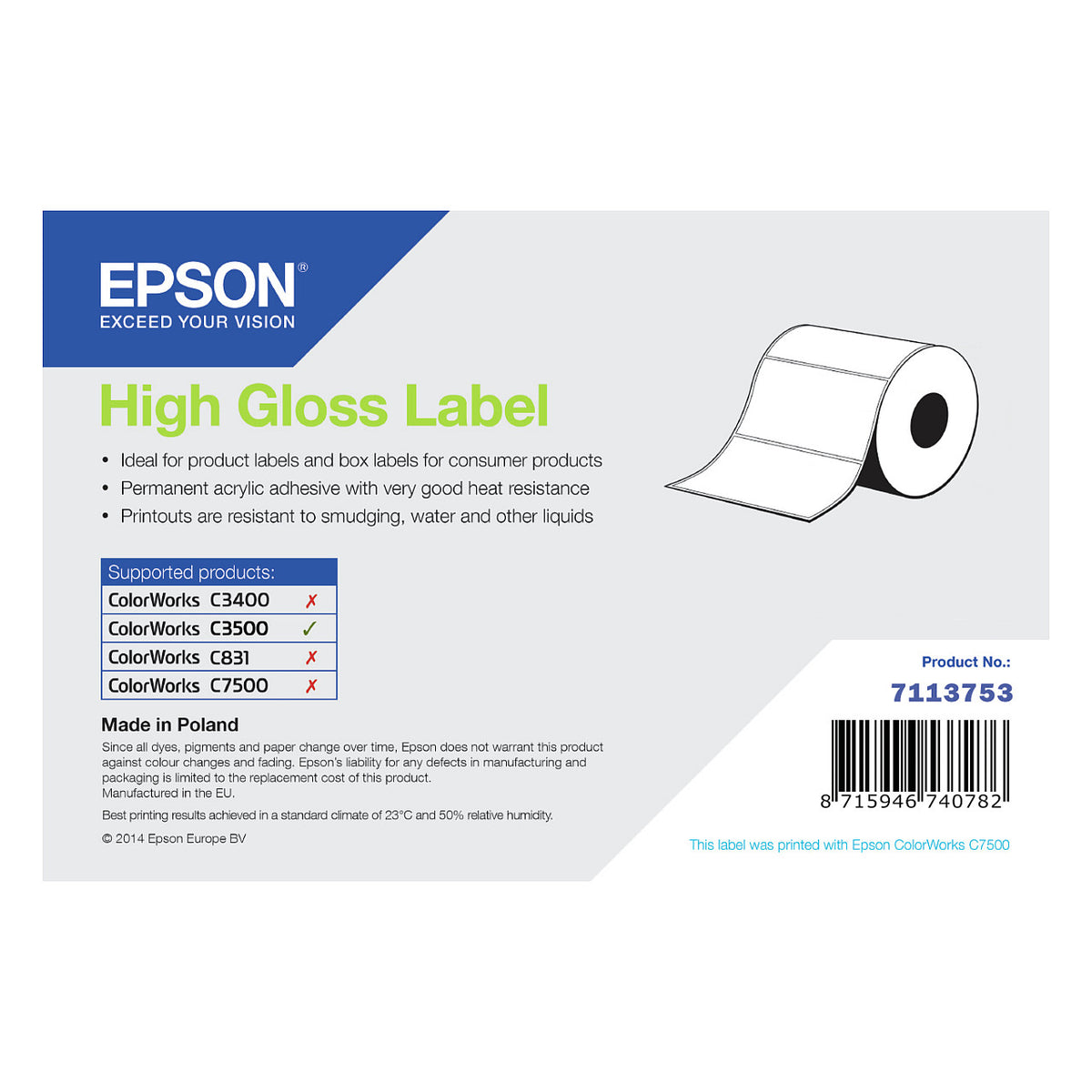 EPSON High Gloss Label 102x51mm 610 Etiketten, Die-Cut