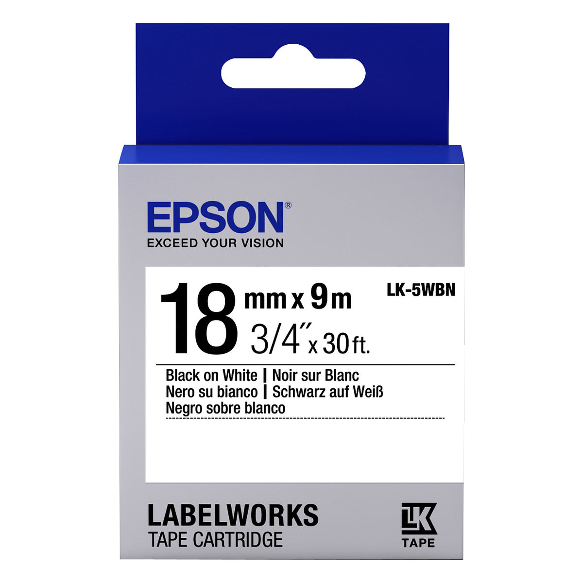 Epson LabelWorks LK-5WBN - Schwarz auf Weiß - Rolle (1,8 cm x 9 m)