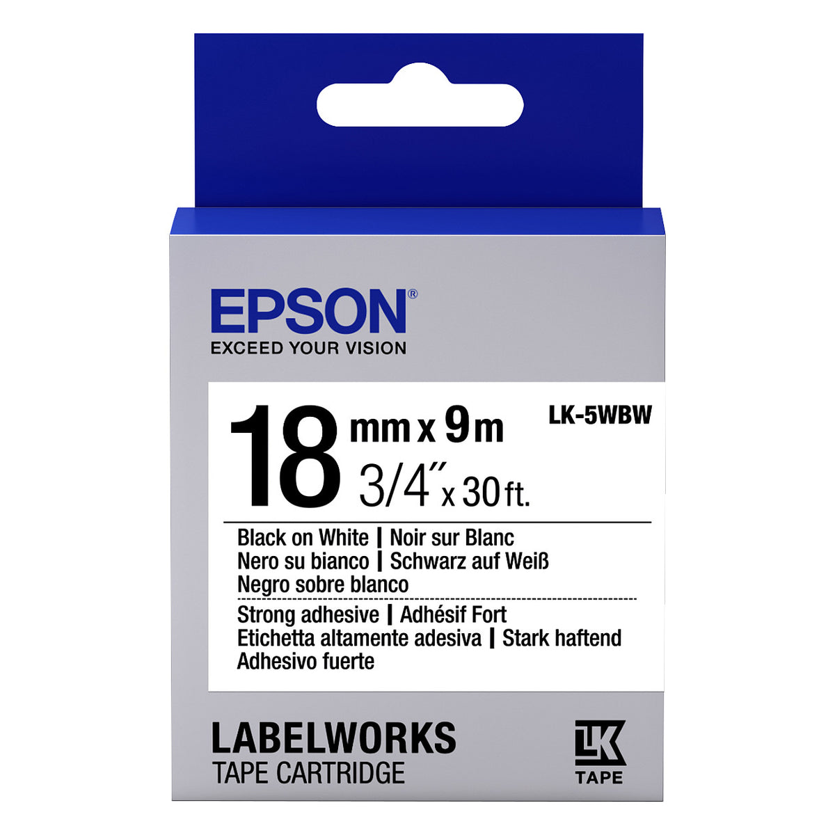 Epson LabelWorks LK-5WBW - Strong adhesive - Black on white - Roll (1.8 cm x 9 m) (C53S655012)