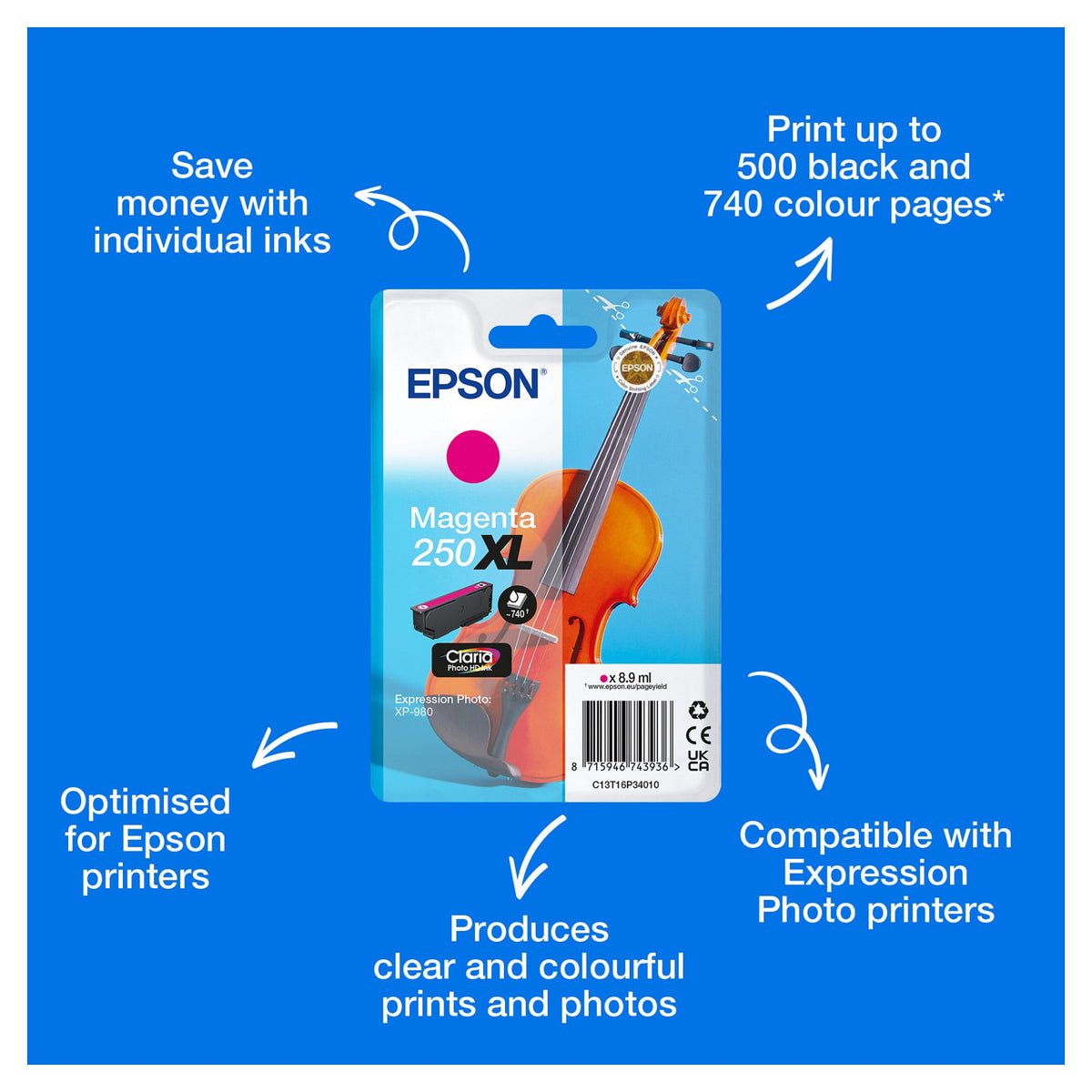 EPSON Tinte magenta 8.9ml XP 980, ''250XL''