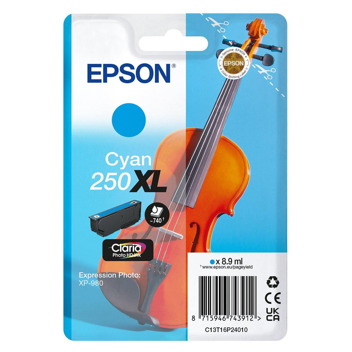 EPSON Tinte cyan 8.9ml XP 980, ''250XL''