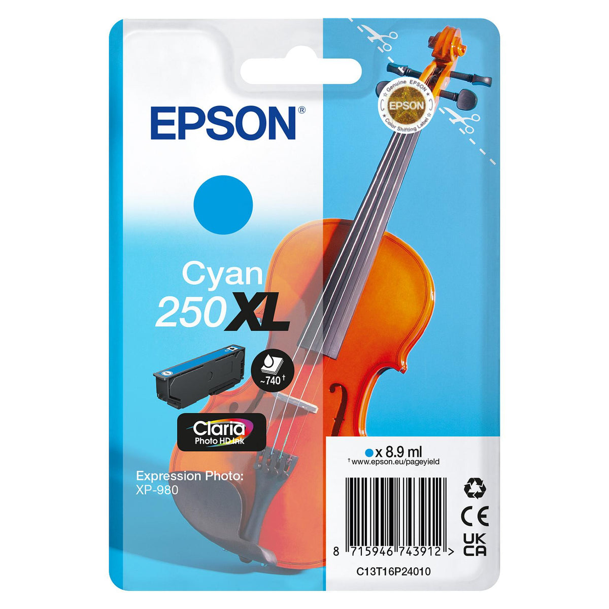 EPSON Tinte cyan 8.9ml XP 980, ''250XL''