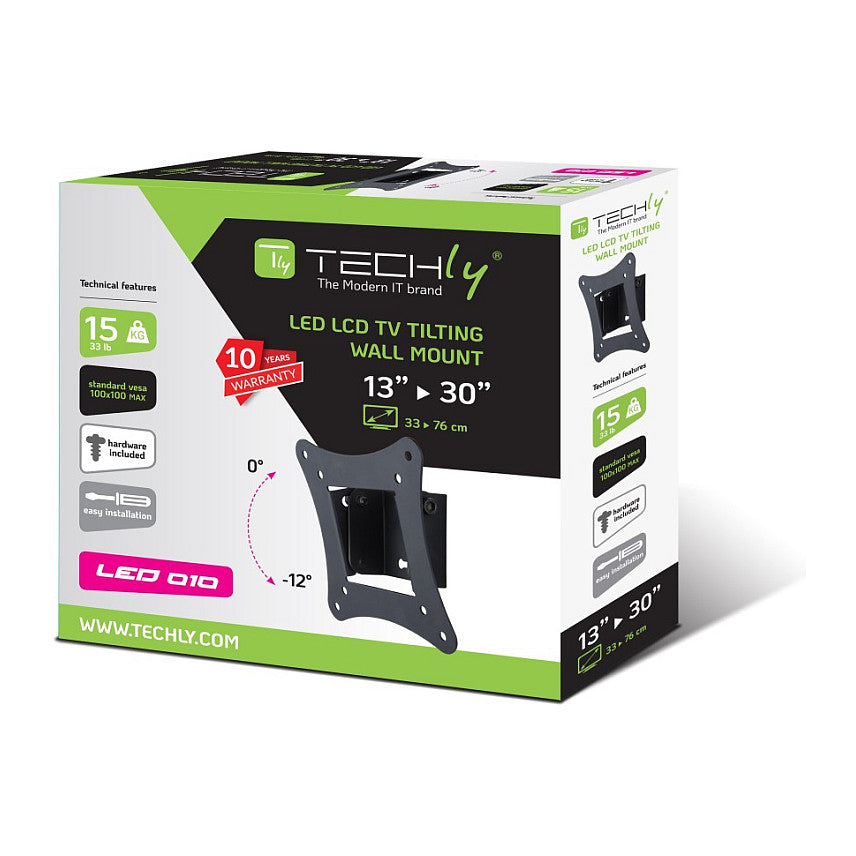 TECHLY Wandhalterung fuer 1 LCD TV LED 13-30 Zoll 33,02-76,2cm schwarzn Tragkraft 15Kg Tiefe 30mm