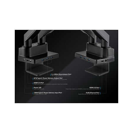 MANHATTAN Aluminium-Tischhalterung mit Gasdruckfeder fr zwei Monitore 43,2-81,3cm 17-32Zoll und 8-in-1-Dockingstation PD mit 100W