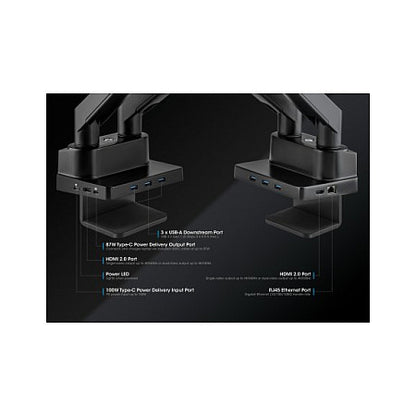 MANHATTAN Aluminium-Tischhalterung mit Gasdruckfeder fr zwei Monitore 43,2-81,3cm 17-32Zoll und 8-in-1-Dockingstation PD mit 100W