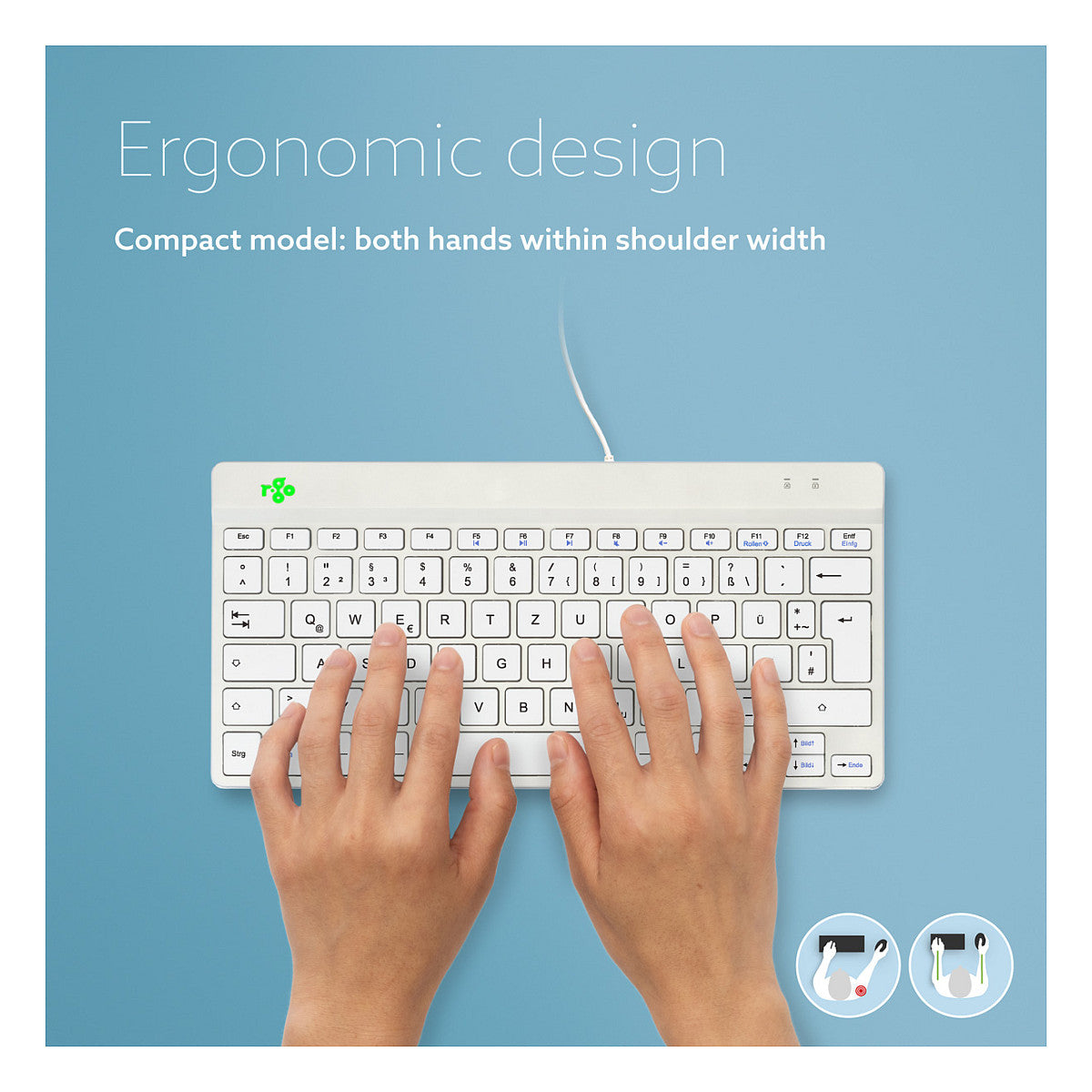 R-Go Compact Break ergonomische Tastatur QWERTZ (DE), verkabelt, weiß