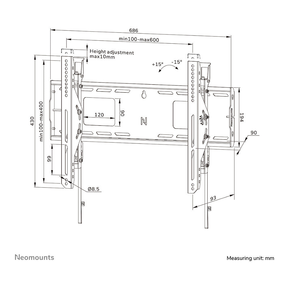 Neomounts LEVEL-750 - Befestigungskit - für TV - schwerlast - verriegelbar - Stahl - Schwarz - Bildschirmgröße: 107-218 cm (42 in-86 in)