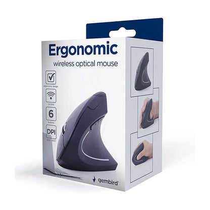 gembird Maus OPT ergonomisch wireless 6-Tasten schwarz