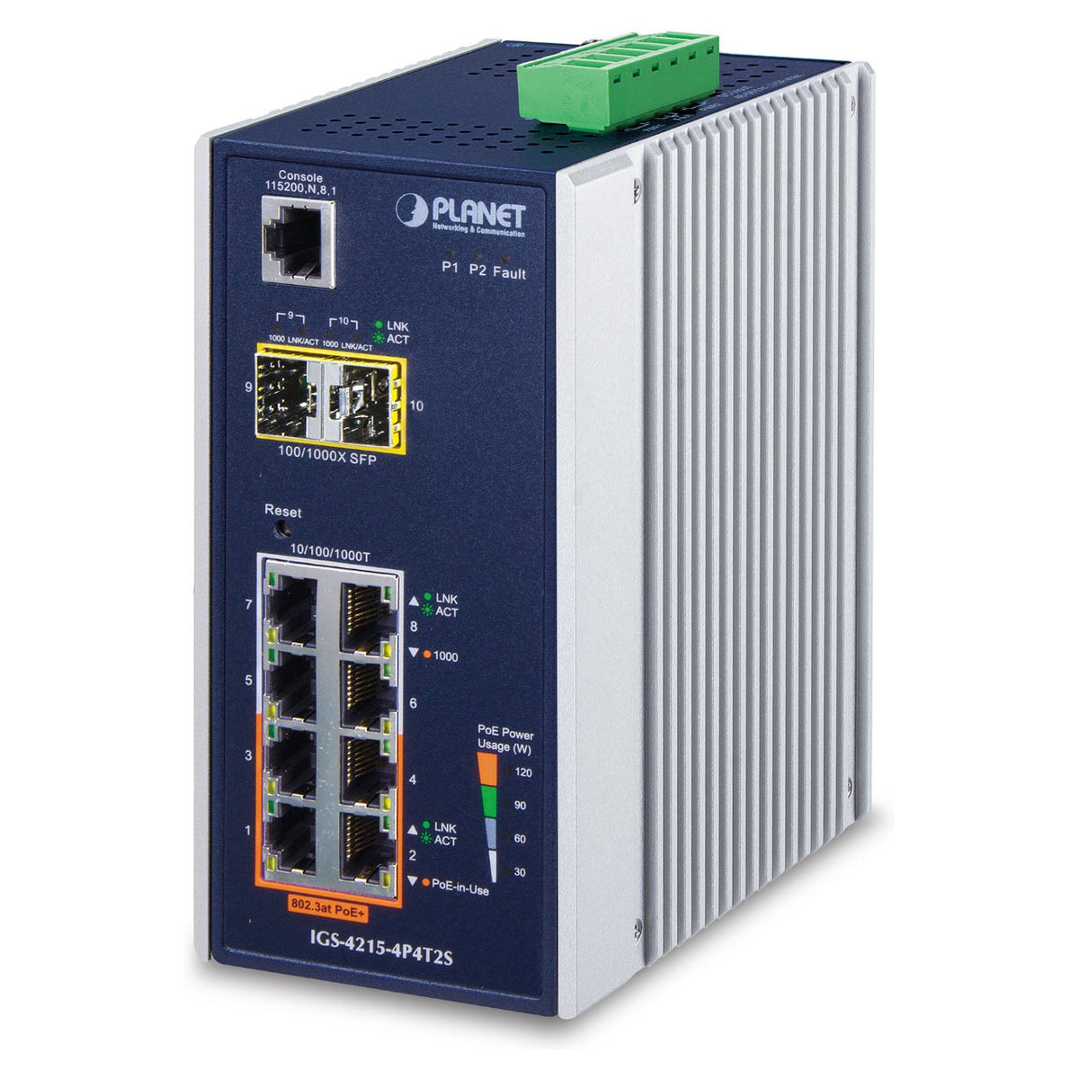 PLANET Industrial 4-Port 10/100/1000T 802.3at PoE + 4-Port