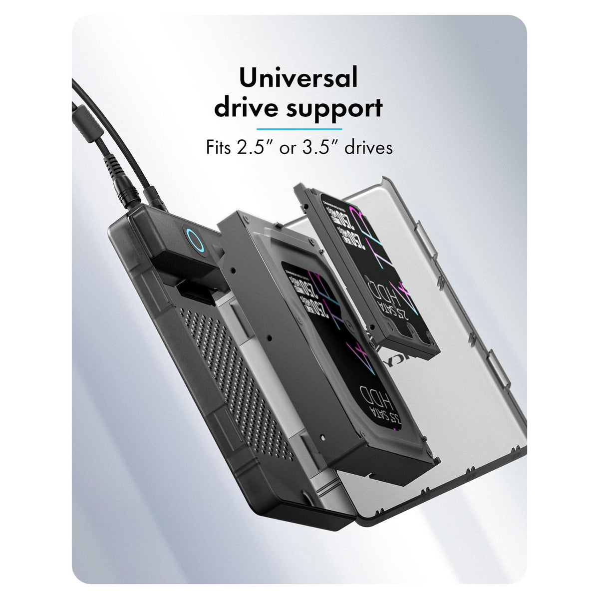 ICY BOX Externes Gehäuse für 2,5"/3,5" SATA HDD /SSD, Host USB 3.2 Gen 1 bis 5 Gbps Type-C/-A