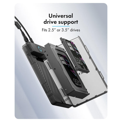 ICY BOX Externes Gehäuse für 2,5"/3,5" SATA HDD /SSD, Host USB 3.2 Gen 1 bis 5 Gbps Type-C/-A