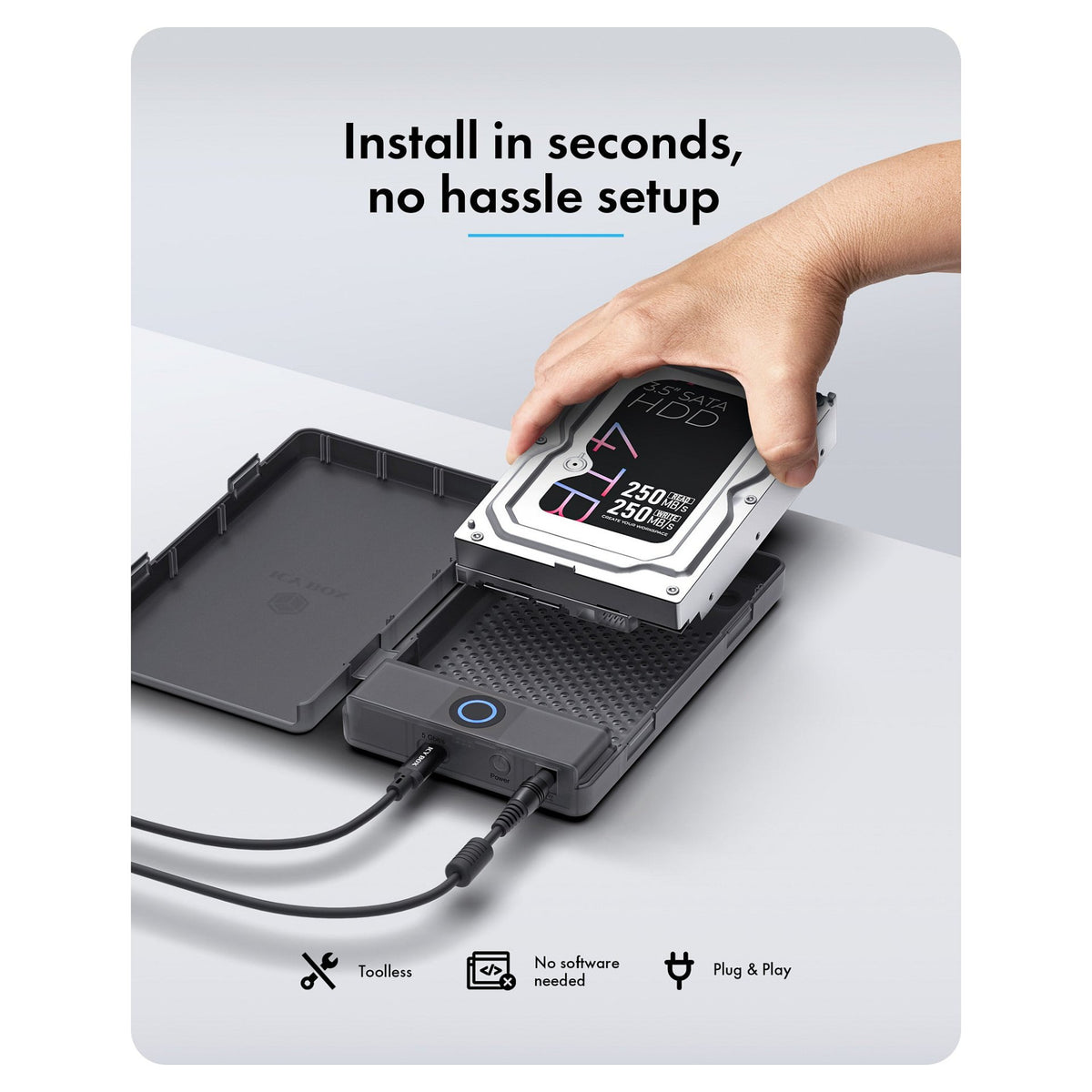 ICY BOX Externes Gehäuse für 2,5"/3,5" SATA HDD /SSD, Host USB 3.2 Gen 1 bis 5 Gbps Type-C/-A