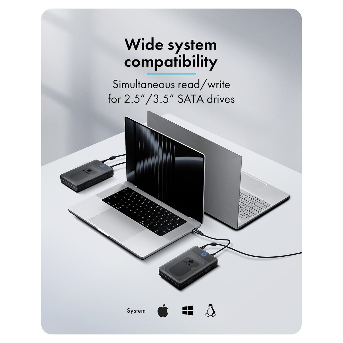 ICY BOX Externes Gehäuse für 2,5"/3,5" SATA HDD /SSD, Host USB 3.2 Gen 1 bis 5 Gbps Type-C/-A