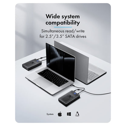 ICY BOX Externes Gehäuse für 2,5"/3,5" SATA HDD /SSD, Host USB 3.2 Gen 1 bis 5 Gbps Type-C/-A