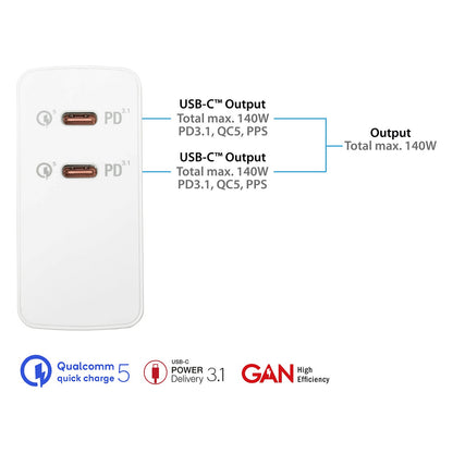 Good Connections USB-Schnellladegerät 140W mit GaN, 2-Port