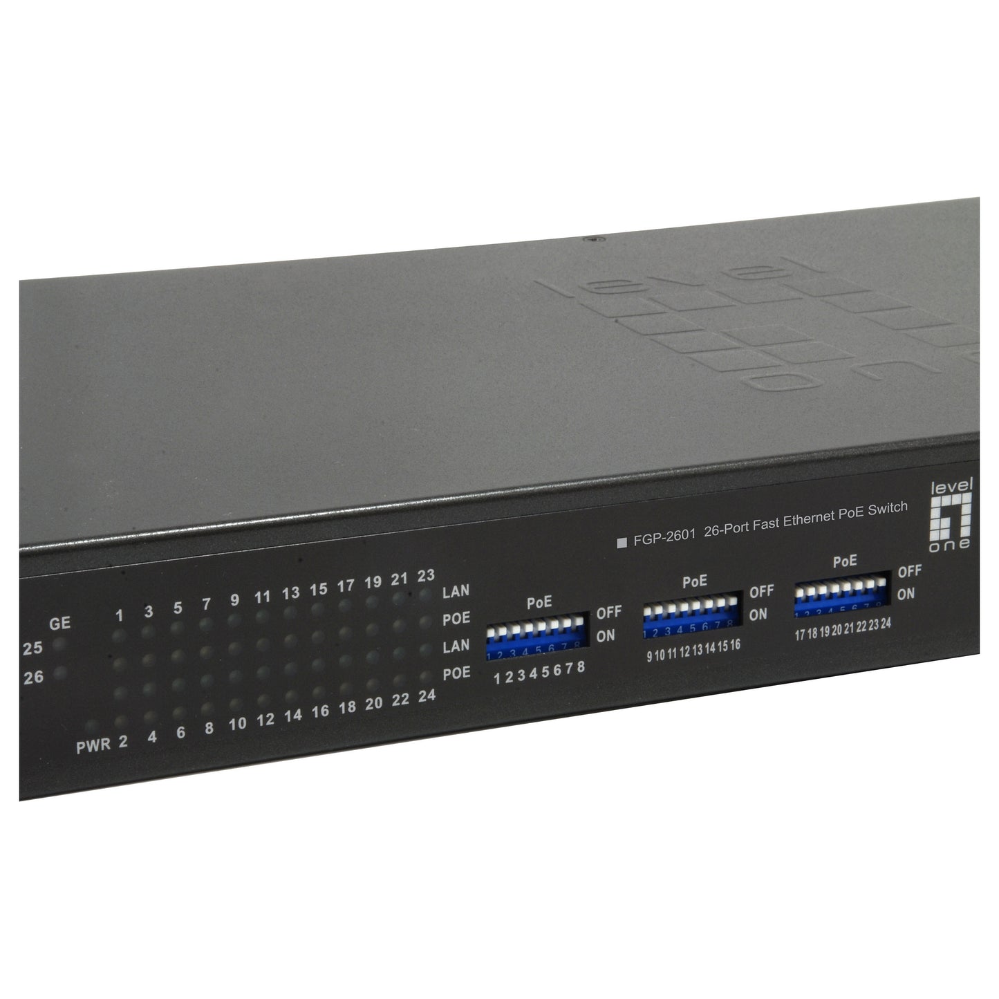 Switch 24x FE FGP-2601 2xGE 19" 150W 24xPoE