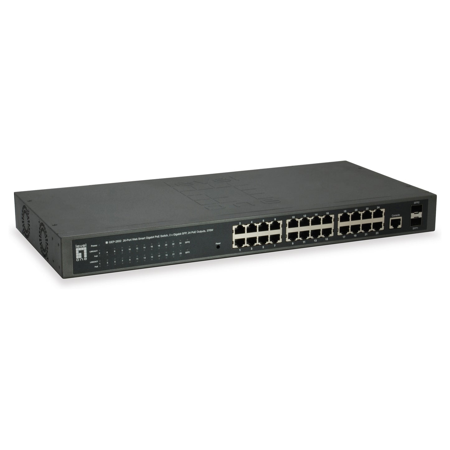 Switch 24x GE GEP-2652 2xGSFP 19" 370W 24xPoE+