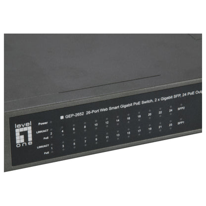Switch 24x GE GEP-2652 2xGSFP 19" 370W 24xPoE+