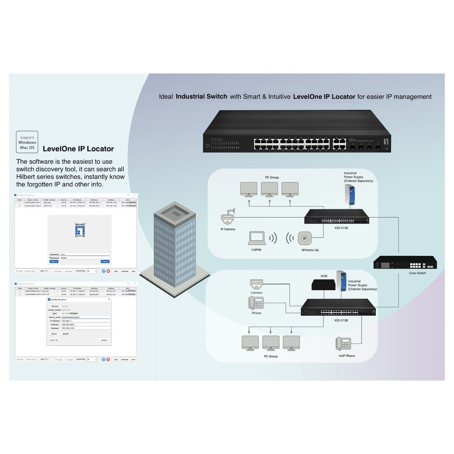 Switch 28x GE IGS-2128 4xSFP. 24xRJ45 Ports sw