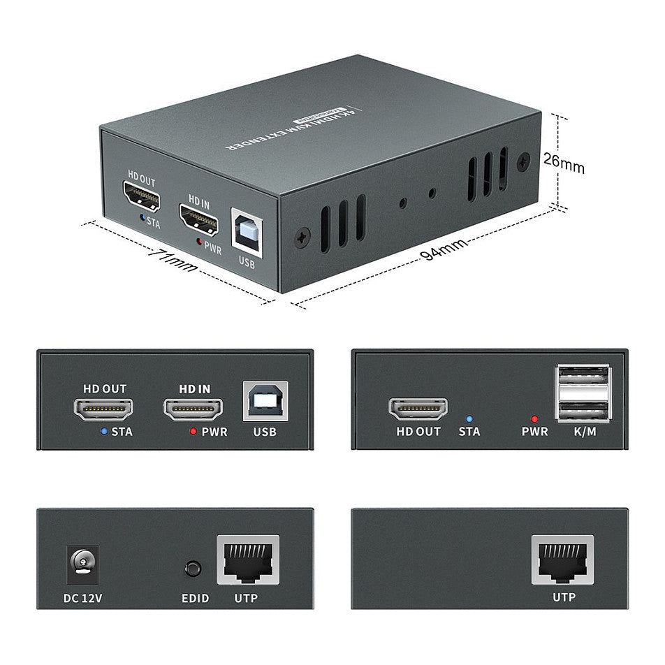 HDMI over Cat.5/6 Extender kit 4K. 100m schwarz