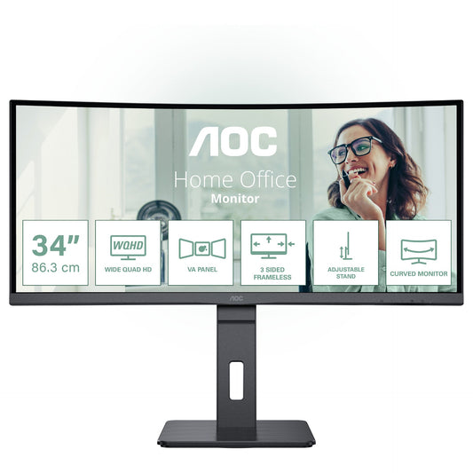 86,4cm/34" (3440x1440) AOC CU34P3CV 21:9 VA 1ms 100Hz HDMI DisplayPort USB-C USB-Hub RJ45 KVM VESA Speaker Black