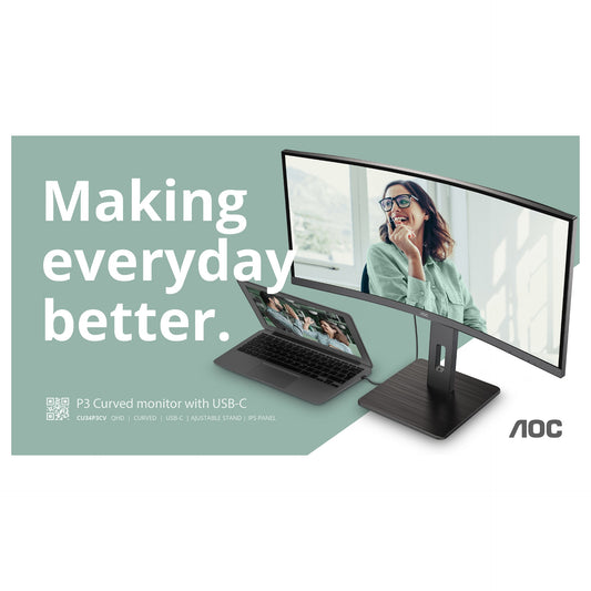 86,4cm/34" (3440x1440) AOC CU34P3CV 21:9 VA 1ms 100Hz HDMI DisplayPort USB-C USB-Hub RJ45 KVM VESA Speaker Black