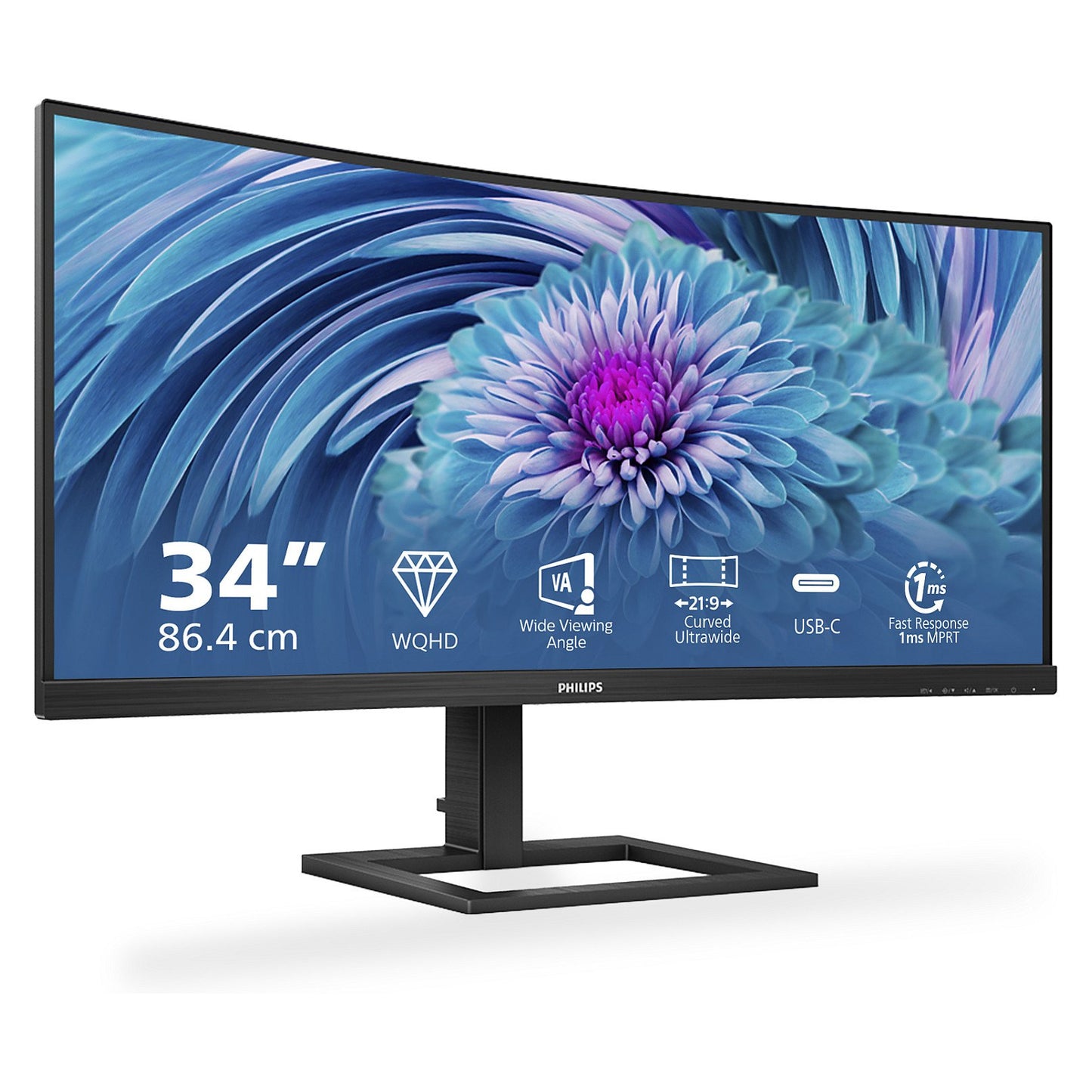 86,36 cm/34" (3440x1440) Philips 346E2CUAE/00 21:9 WQHD VA 4ms 100Hz USB-C HDMI DisplayPort VESA Black