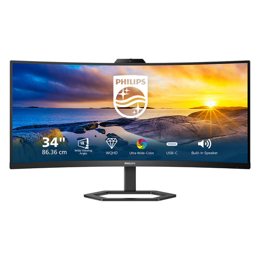 86,4cm/34" (3440×1440) Philips 34E1C5600HE/00 21:9 VA 4ms 100Hz USB-C HDMI DisplayPort Webcam Speakers VESA Black