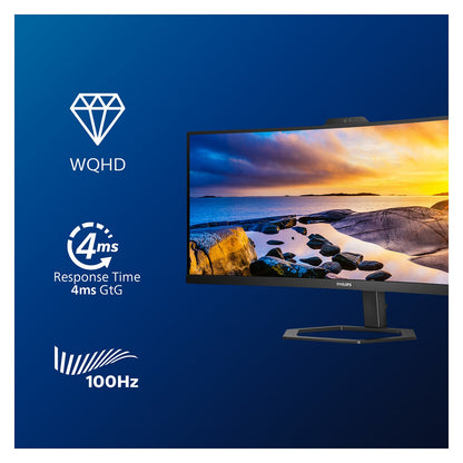 86,4cm/34" (3440×1440) Philips 34E1C5600HE/00 21:9 VA 4ms 100Hz USB-C HDMI DisplayPort Webcam Speakers VESA Black