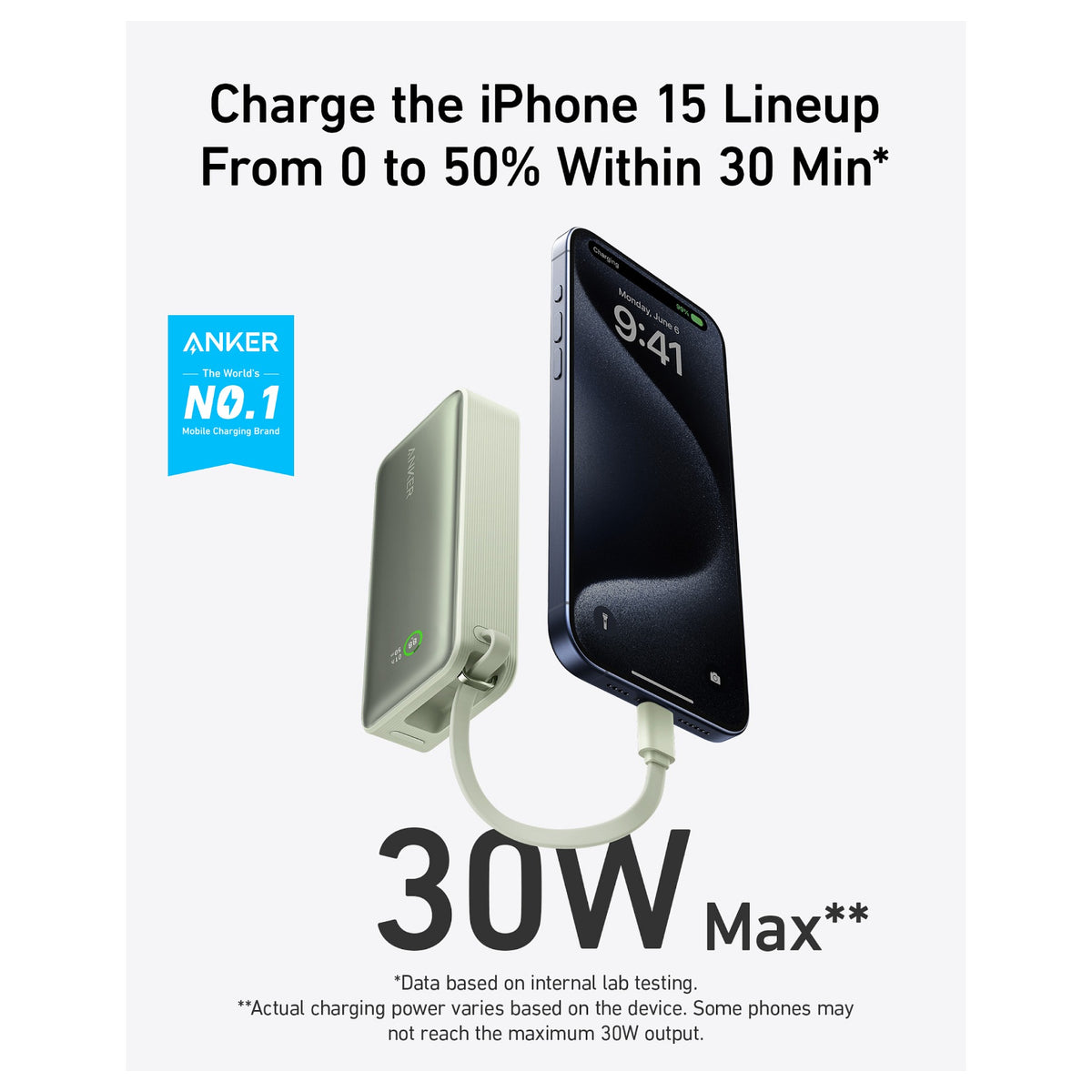 ANKER 545 Nano PowerBank 10.000mAh PD 30W integriertes USB-C Kabel grn