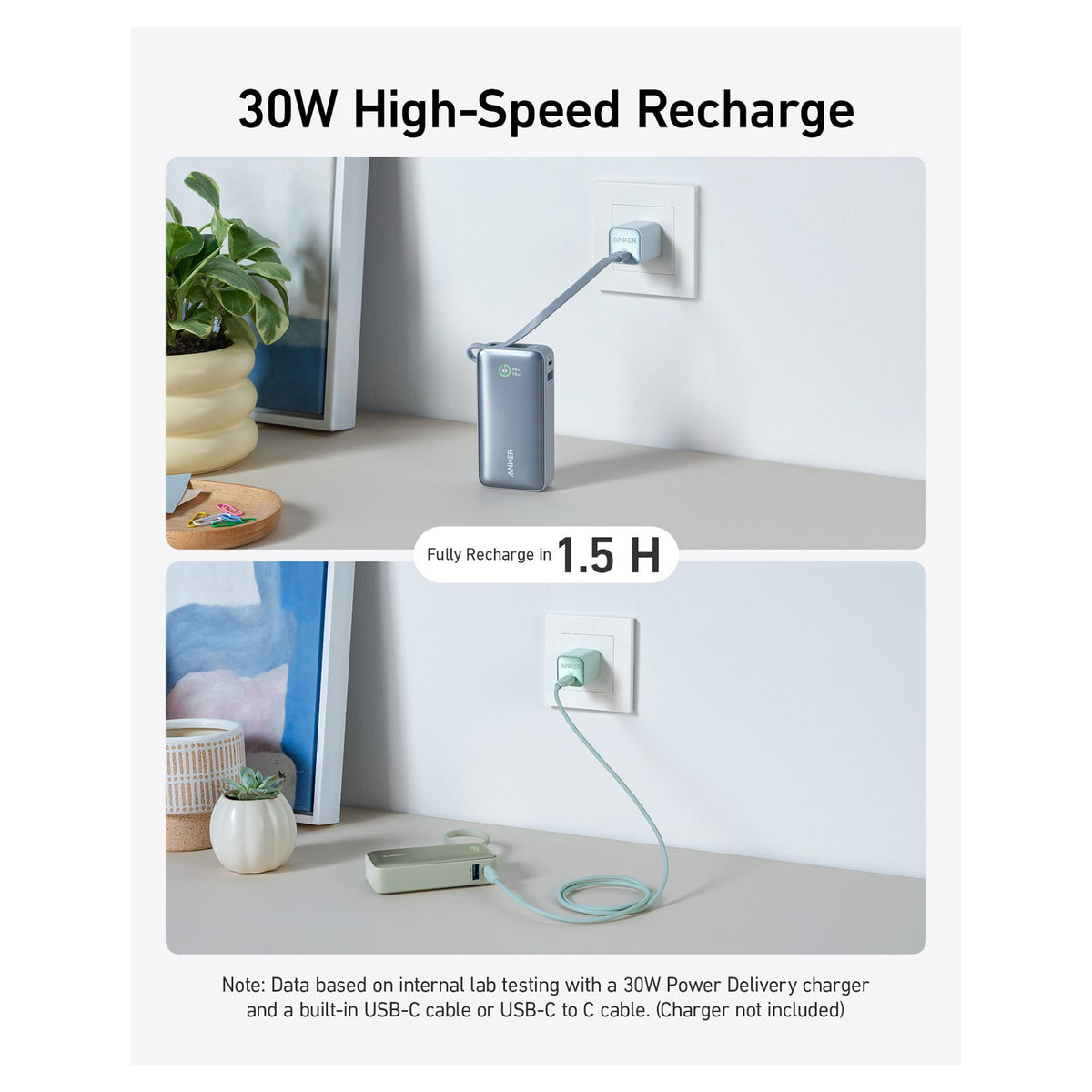 ANKER 545 Nano PowerBank 10.000mAh PD 30W integriertes USB-C Kabel grn