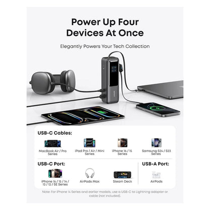 ANKER PowerBank 25.000mAh 165W 3x 100W USB-C 1x USB-A mit Smart Display zwei integrierte Ladekabel schwarz