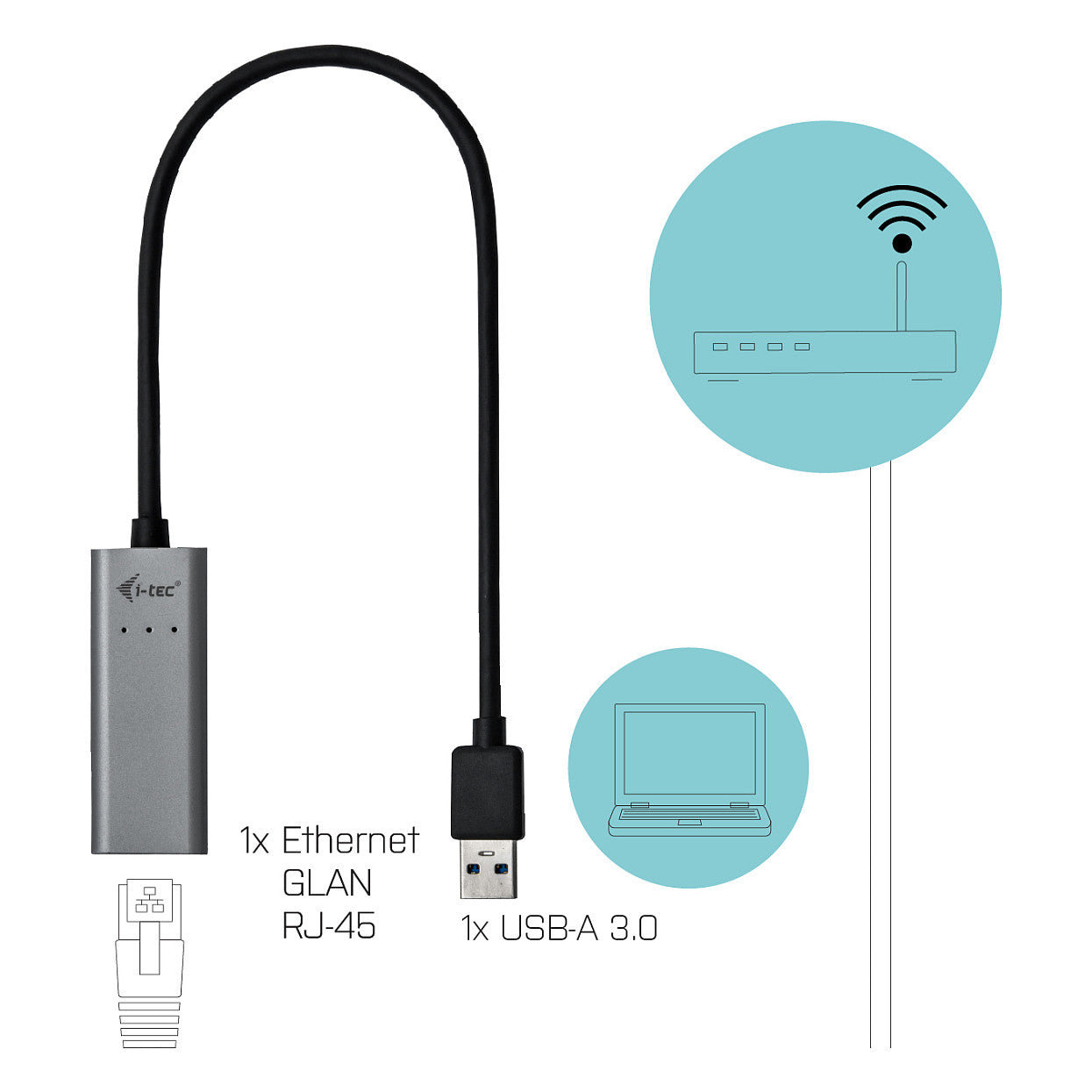 D I-TEC USB 3.0 Metal Gigabit Ethernet Adapter 1x USB 3.0 auf RJ-45 LED-Anzeige fuer Notebook Tablet PC Windows Mac Linux Android