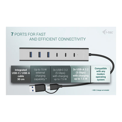 D I-TEC USB-C/USB-A Charging Metal HUB 7 Port 3x USB-C 3.2 Gen. 1 4x USB-A 3.2 Gen. 1