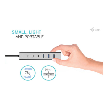 D I-TEC USB-C/USB-A Charging Metal HUB 7 Port 3x USB-C 3.2 Gen. 1 4x USB-A 3.2 Gen. 1