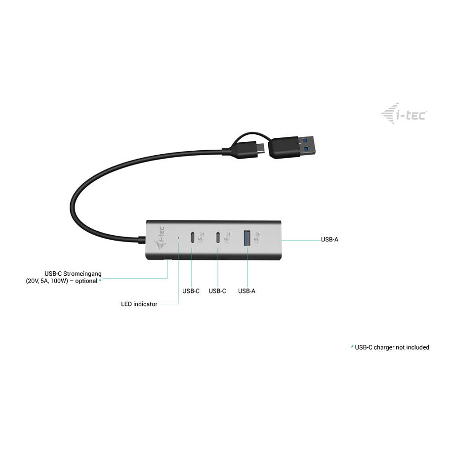D I-TEC Universal Charging Metal HUB 2x USB-C 3.2 Gen.1 + 2x USB-A 3.2 Gen.1 1x USB-C PD 85W