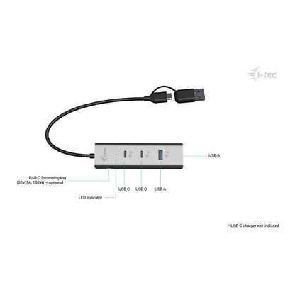D I-TEC Universal Charging Metal HUB 2x USB-C 3.2 Gen.1 + 2x USB-A 3.2 Gen.1 1x USB-C PD 85W