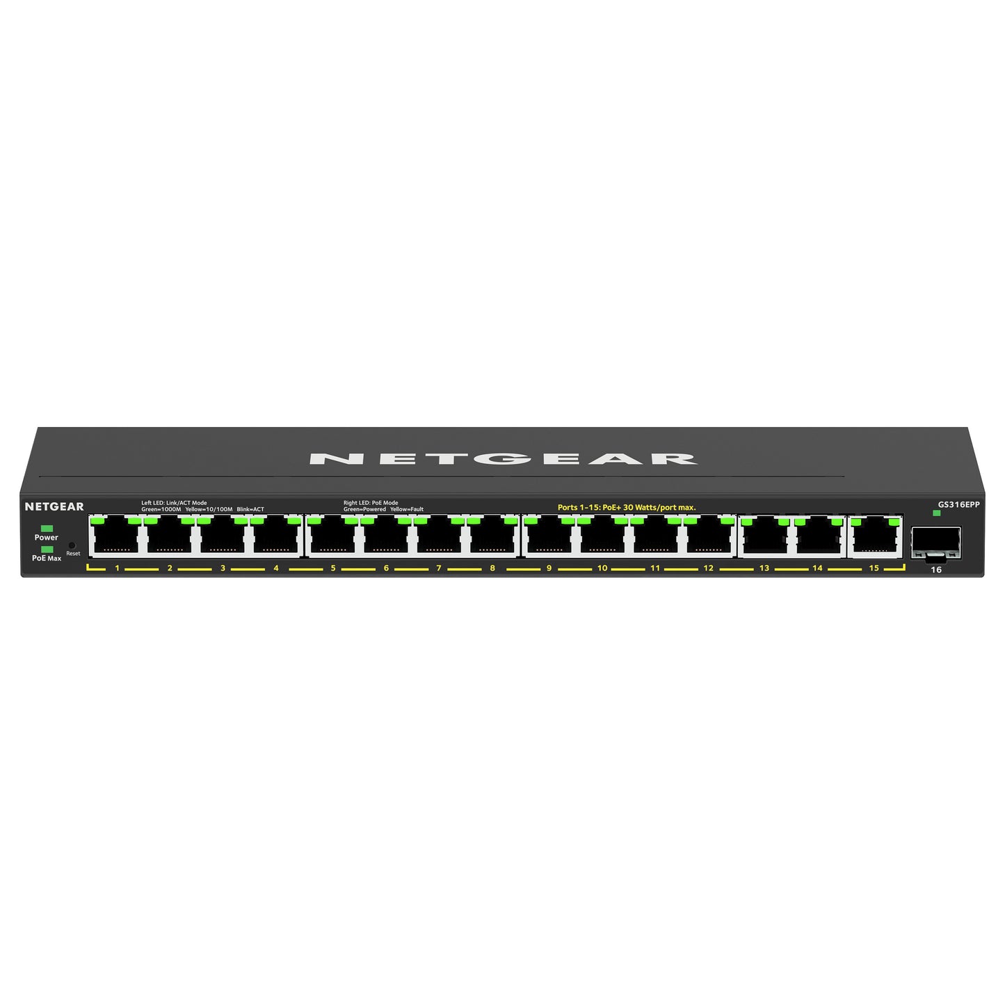 NETGEAR Switch 16x GE GS316EPP-100PES PoE+ Gigabit 231W 1SF