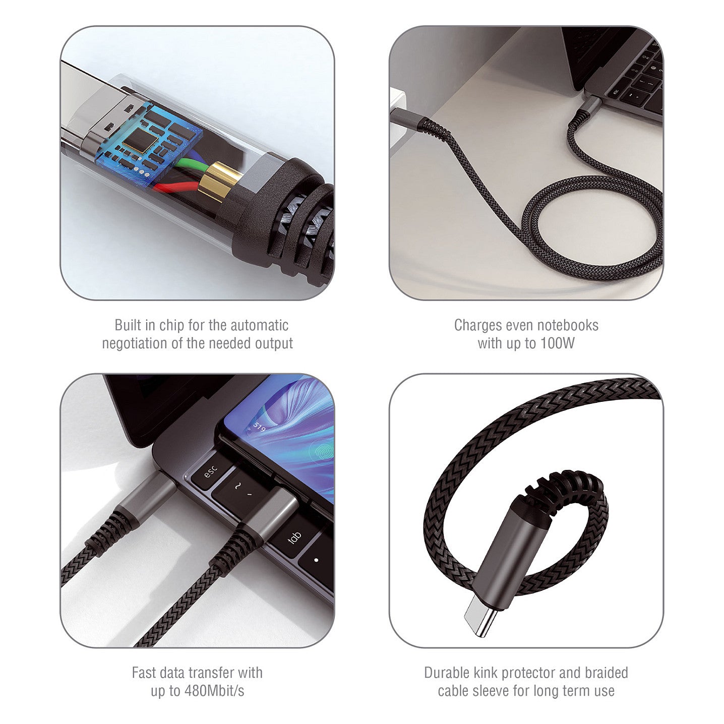 4smarts USB-C auf USB-C Kabel PremiumCord 100W 1.5m. schwarz