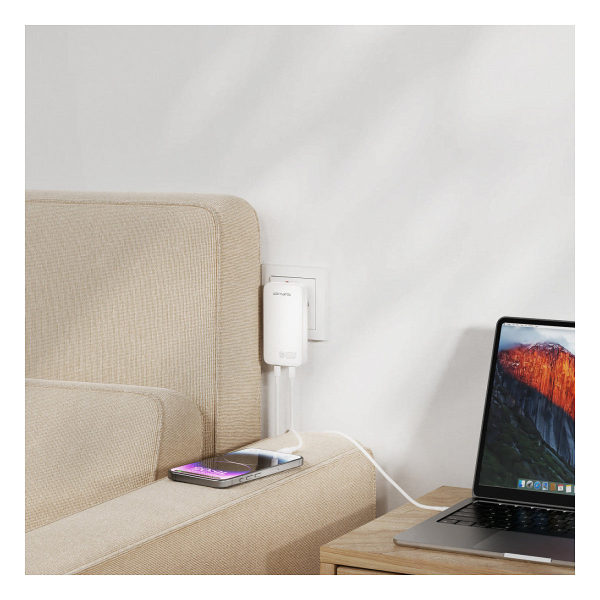 4smarts Netzladegert FlatPlug Slim Dual 45W GaN 2C. wei