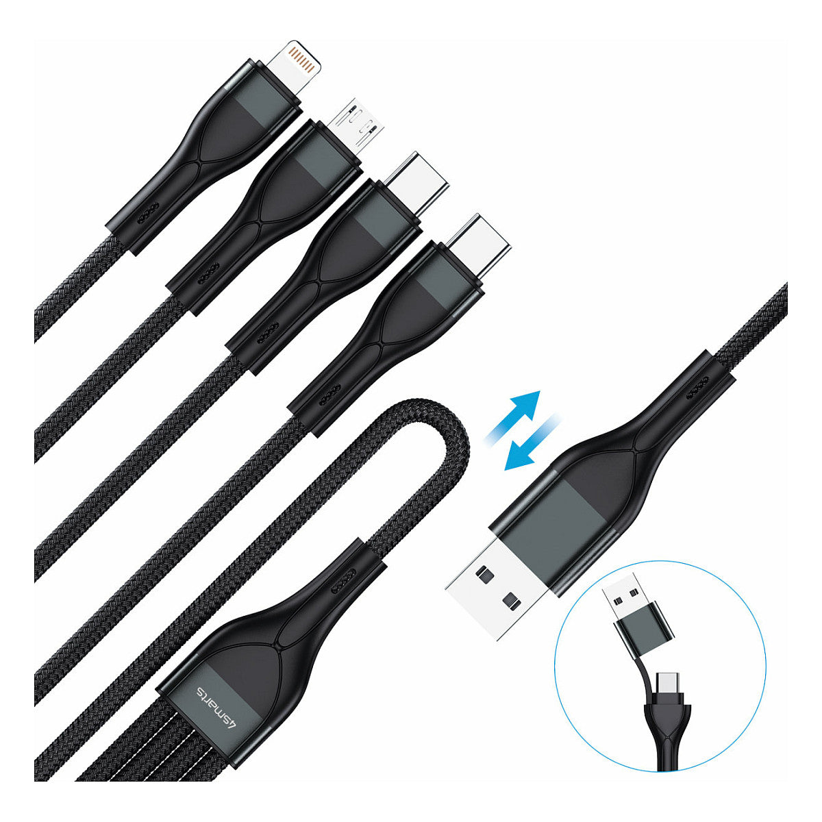 4smarts USB-C/A Multi-Ladekabel 4in2 1.2m. schwarz