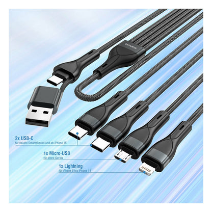 4smarts USB-C/A Multi-Ladekabel 4in2 1.2m. schwarz