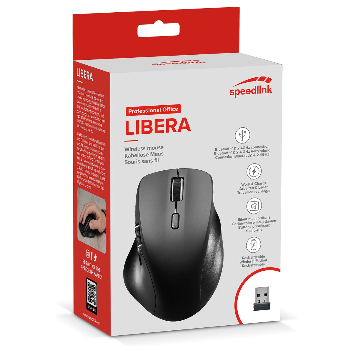 Speedlink Maus LIBERA. rechargable. wirel. & BT. silent. bk retail