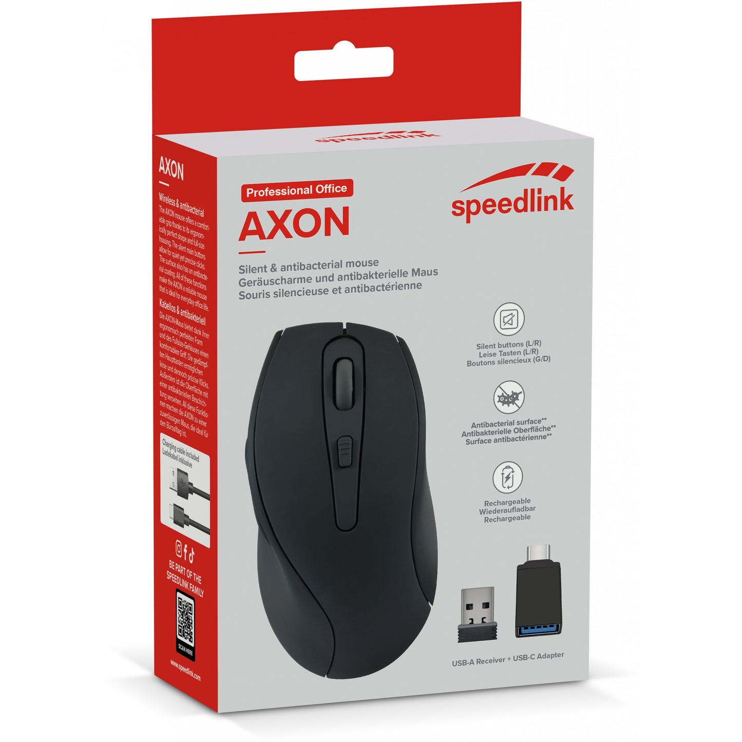 Speedlink Maus AXON. Leise & Antibakteriell mit Akku sw retail