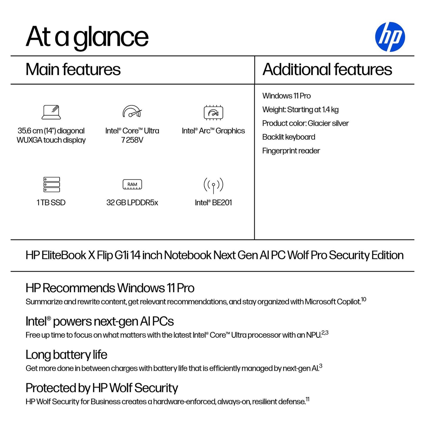 HP EB X Flip G1i (14") u7-258V 32/1TBSSD 5G 1J W11P 12 Monate