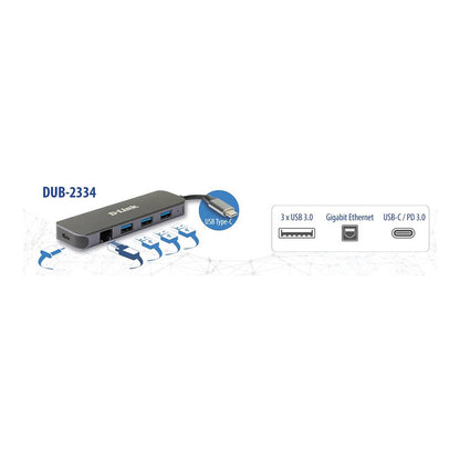 D-Link DUB-2334 5-in-1 USB-C Hub mit Gigabit Ethernet/Power