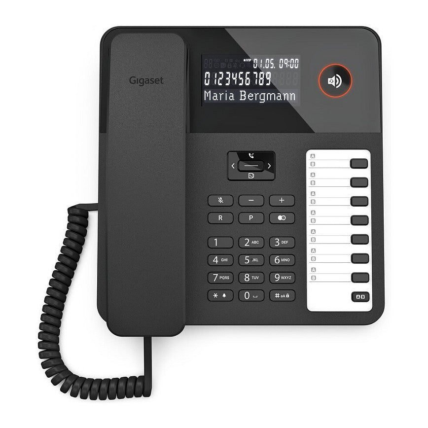 GIGASET DESK 600 schwarz schnurgebundenes Tisch- und Wandtelefon LC-Display 7 Direktwahltasten Telefonbuch Hrgertekompatibel