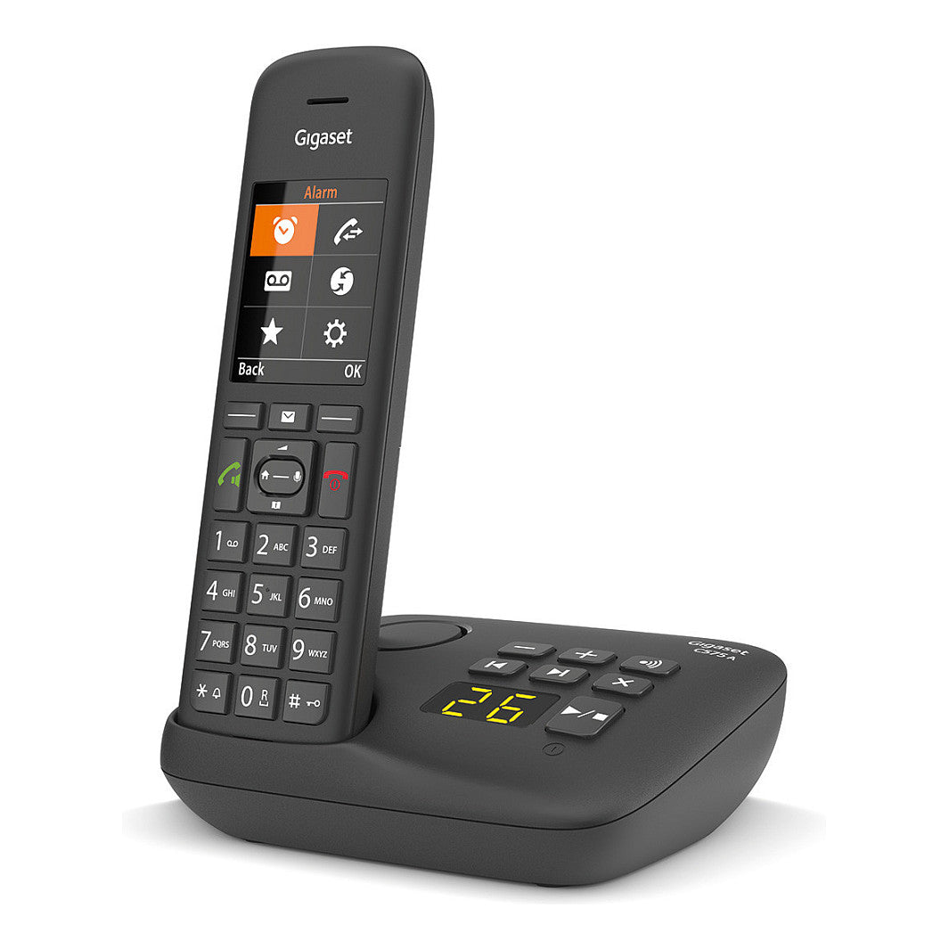 GIGASET C575A schwarz schnurlos analog (DECT) Anrufbeantworter TFT-Farb-Display Freisprechen Adressbuch fr 200 Eintrge Wecker