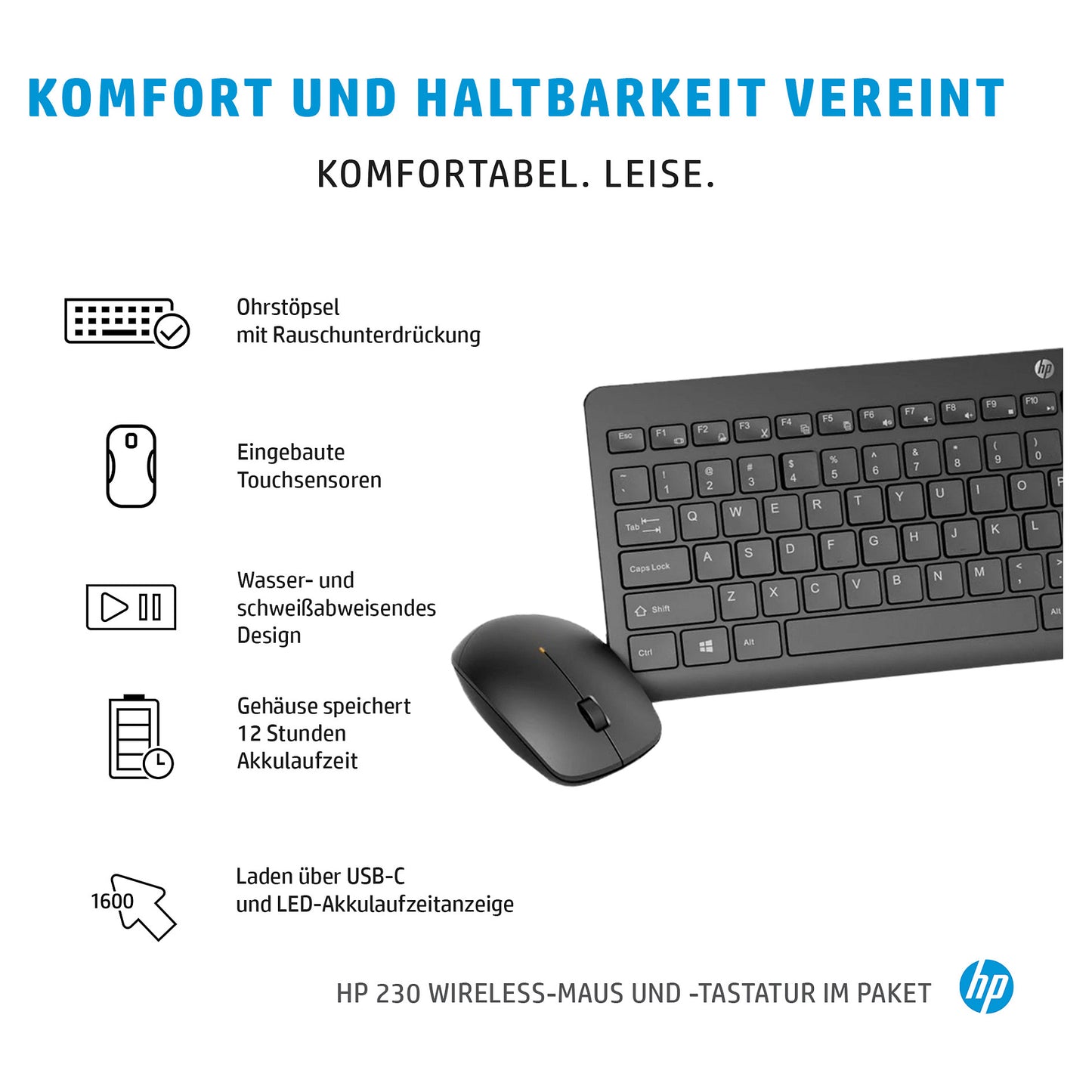 HP Tastatur+Maus 230 Kabellos Weiß Deutsch