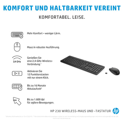 HP Tastatur+Maus 230 Kabellos Weiß Deutsch
